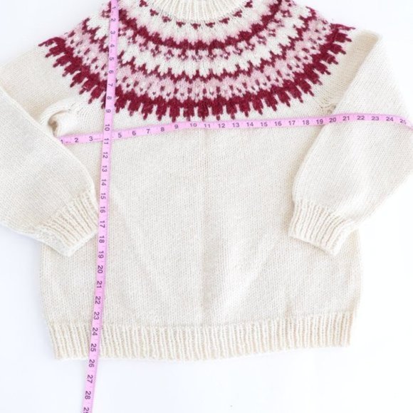 Cream Chunky Oversized  Knit Cowichan Fair Isle Icelandic Fisherman Cabincore - Picture 4 of 10